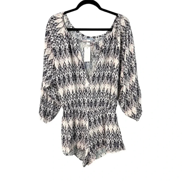 Eberjey Rumba Reed Romper Long Sleeves Lightweight Tie Neck Sz M/L NWT - Picture 3 of 13